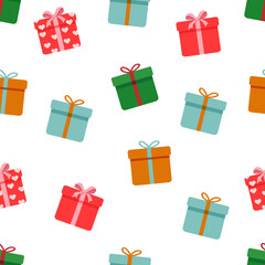 Seamless pattern with gift boxes. Vector texture illustration for valentine's day, christmas and other holidays for postcard, textile, decor, paper, texture, wrapping.