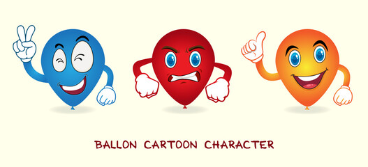 Set of balloon cartoon different expressions of cartoon face vector illustrations. Collection of balloon cartoon vector icon illustration. Balloon mascot vector