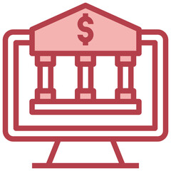BANKING red line icon,linear,outline,graphic,illustration