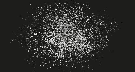 Confetti on isolated background. Texture with many glitters. Holiday elements on black. Pattern for flyers, banners and textiles. Greeting cards. Black and white illustration