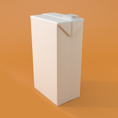 White Carton Milk and Fruit Juice Empty Container Package, Plastic Object in Orange Background, 3d Rendering