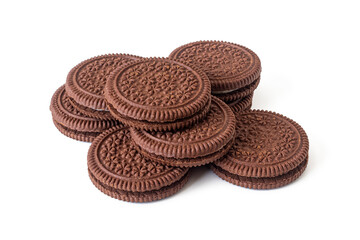 Cookies sandwich with chocolate cream, on a white