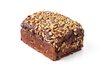 Wheat and rye flour bread with sunflower seeds, on a white background