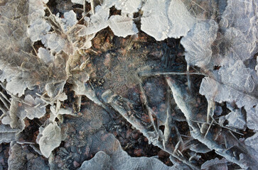 Frozen water background cold temperature below zero, Winter abstract pattern ice crystals surface close up