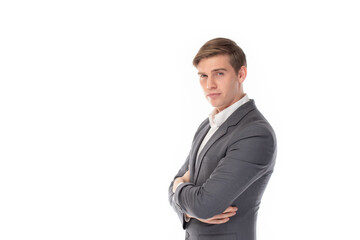 portrait of a confident young business man looking at camera isolated on white background. Portrait business concept.