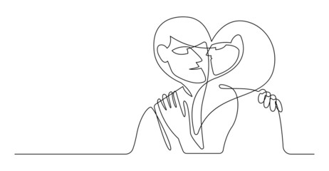 One continuous line kissing couple vector.