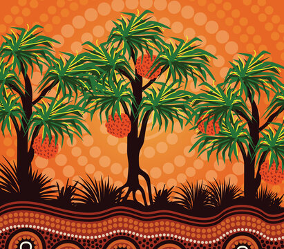 Australian pandanus tree with orange fruit painting