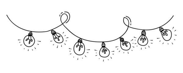 Hand drawn of hanging Bulb light idea. Symbol of idea, creativity, innovation, inspiration. Vector illustration