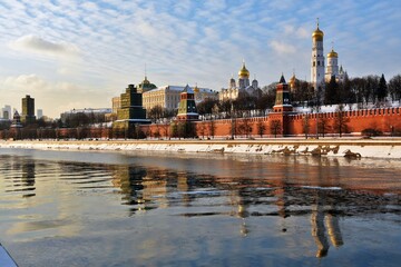 Moscow Kremlin architecture in winter.	
