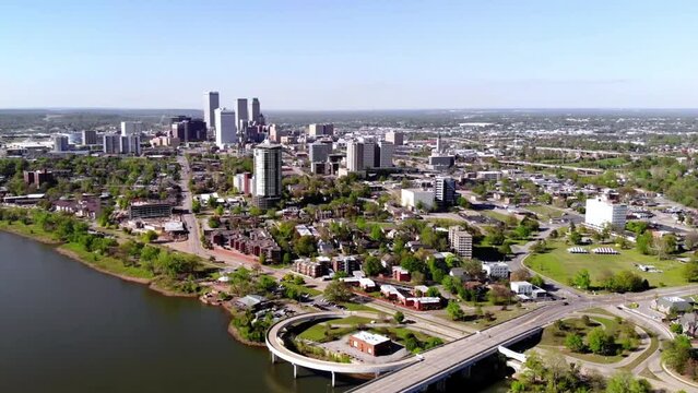 Tulsa, Aerial Flying, Downtown, Arkansas River, Oklahoma