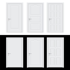 collection of realistic door vector illustration. Pack of white door cartoon icon illustration. Elegant realistic door vector 