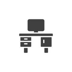 Computer desk vector icon