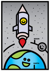 Solar system, space, planets kids illustration, poster