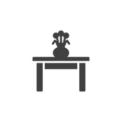 Table with flower vase vector icon