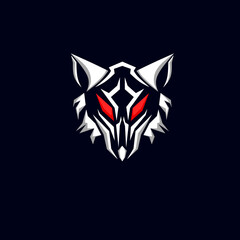 Illustration vector graphics of template logo head wolf white color red eyes
