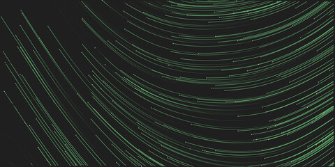 Dark Green Moving, Flowing Particles in Curving Lines, Scarcely Striped Pattern - Digitally Generated Dark Futuristic Abstract Geometric Background Design in Editable Vector Format