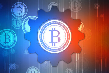 Global Abstract Bitcoin Crypto Currency Blockchain Technology World Map Background Illustration