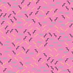 Bright seamless pattern, geometric shapes, elements, 80s style, memphis, retro background, vector