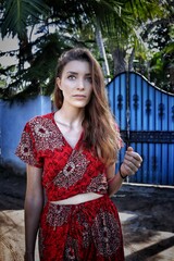 portrait of a woman in a dress in sri lanka 