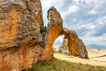 Travel to Lesotho. Natural arch created by erosion in Sehlabathebe National Park