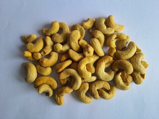 Cashew nuts, seen from above, are a fruit in vitamins. Native fruit from Brazil.