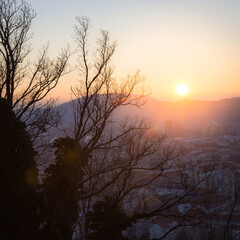 Fototapeta na wymiar Sunset at the Schlossberg in Graz