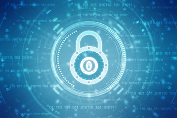 Digital Padlock on abstract technology background, Technology security concept. Modern safety digital background. Protection system, Cyber Security and safety information, personal data concept