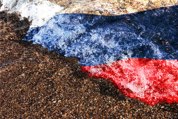Sea wave with the flag of Russia. Concept symbol.