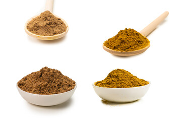 Mix spices in a bowl isolated on white.