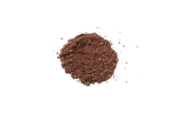 Makeup cosmetics. Eyeshadow in brown color crushed palette, colorful eye shadow powder isolated.