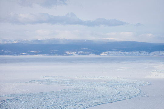 Ice Field Of Hummocks On The Lake Baikal