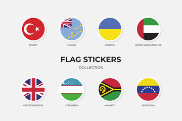 Flag Stickers of Turkey, Tuvalu, Ukraine, United Arab Emirates, United Kingdom, Uzbekistan, Vanuatu, Venezuela