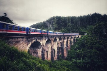 train at the nine arch bridge in ella sri lanka 