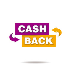 simple cash back illustration design, flat cash back sign with purple and yellow color vector