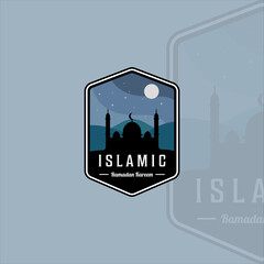 silhouette mosque at night emblem logo vector illustration template icon graphic design