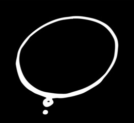 the thoughts of the speech bubble are empty. hand-drawn in the style of a comic book with an isolated white outline, a oval reflection icon on black with an empty space for text. drawn round comic