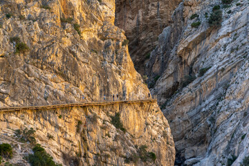 tourists enjoy hiking the Camino del Rey on a bautiful winter day
