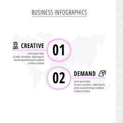 Line vector infographics with two circles. Modern concept 2 icons with labels step by step for the app, business, website, interface, chart, levels, web, diagram, banner, presentations