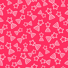 Pink seamless pattern with white outline trophy.