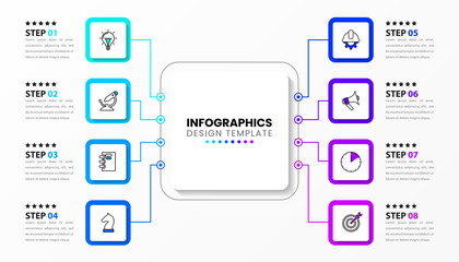 Infographic template with icons and 8 options or steps. Rectangle