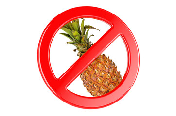 Pineapple with forbidden sign, 3D rendering