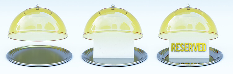 Restaurant cloche set isolated on white background, 3D render