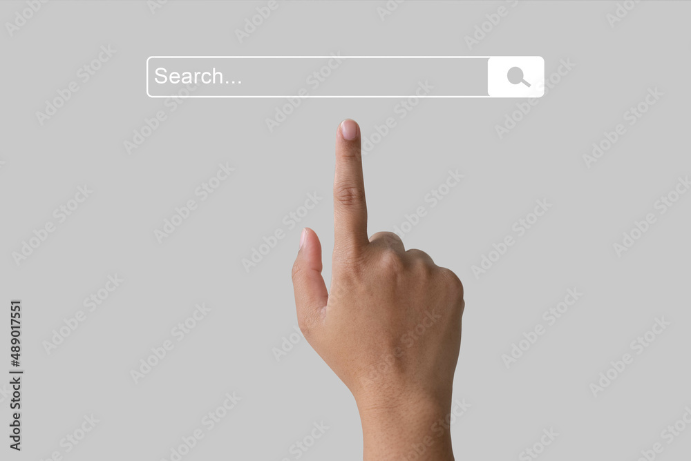 Wall mural searching information browser. clicking search button via internet network.