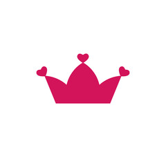 Pink princess crown with heart. Pink crown icon isolated on white. Royal, luxury, vip, first class sign. Winner award. Magic, fairytale girly symbol