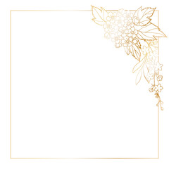 Obraz premium Square postcard template with a frame decorated in the corner with branches of spring flowers, freehand drawing with a golden gradient.