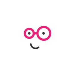 funny face silhouette with pink glasses and crazy smile. simple cartoon avatar isolated on white.