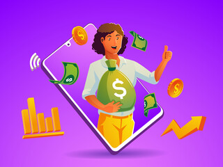 a black woman earn money income by using smartphone