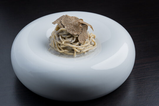 Delicious pasta with black truffles