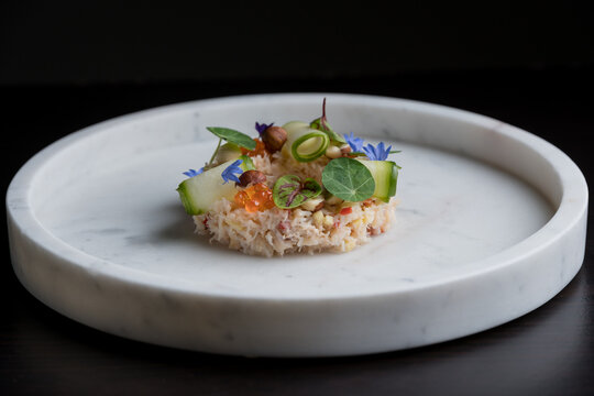 Delicious dish with crab and cucumbers
