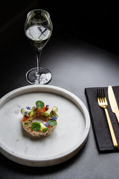 Delicious dish with crab and cucumbers